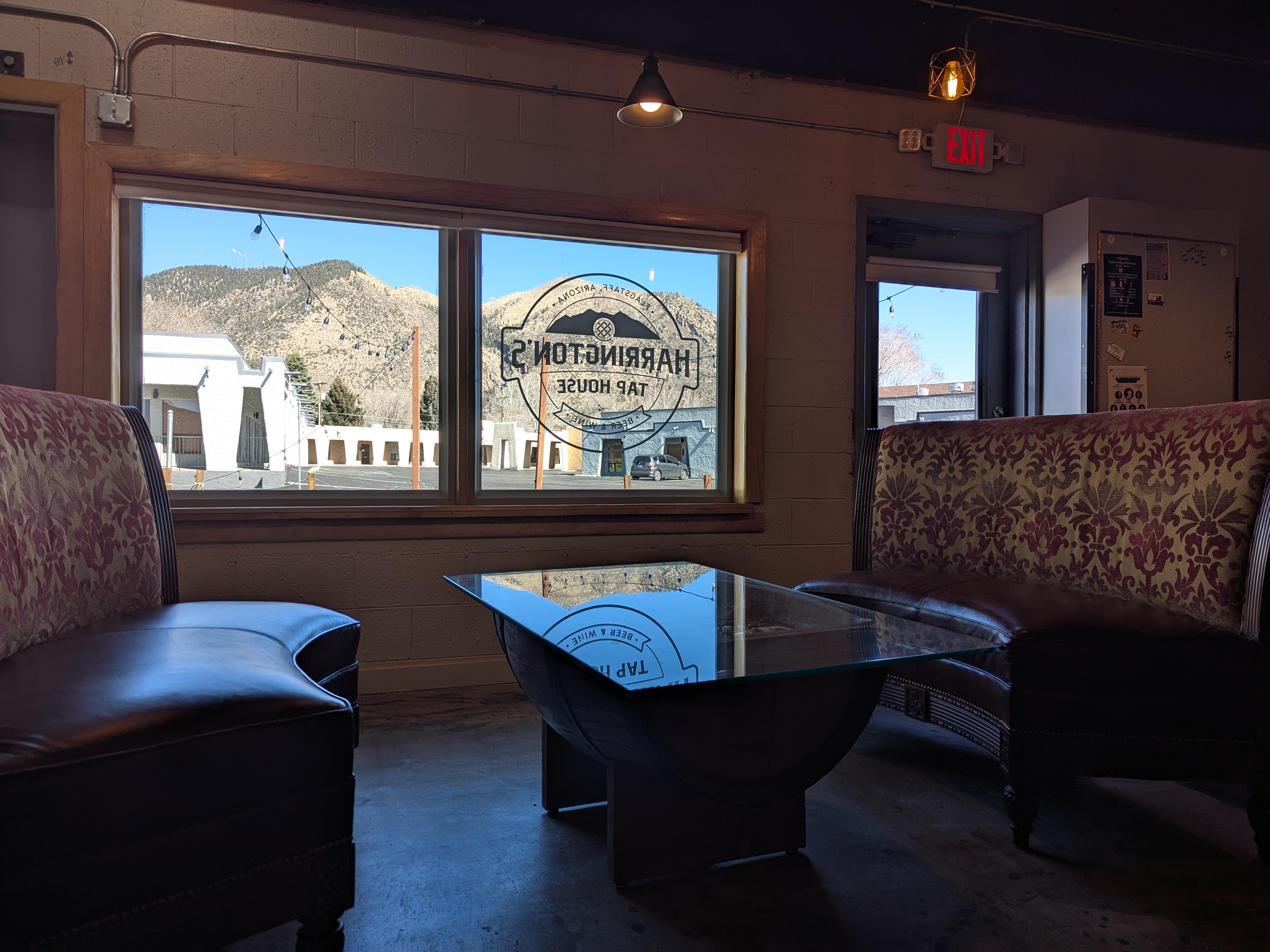 Photo of the window seating at Harrington's Tap House